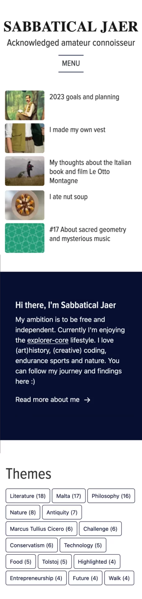Sabbatical Jaer Homepage web design