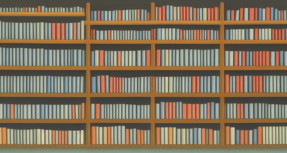 bookshelf-colorful-books-painted-by-magritte-bleak-and-gloomy--731437023